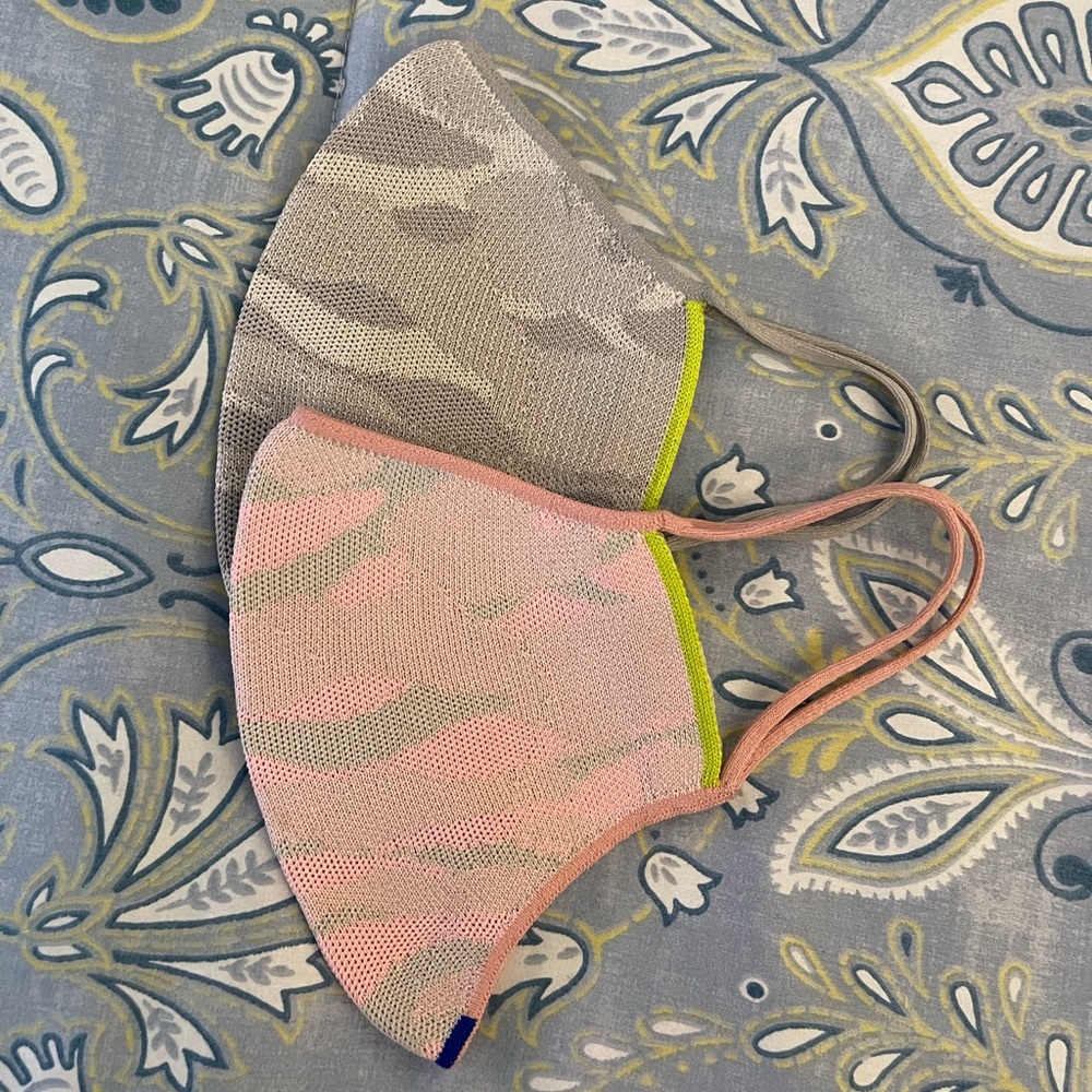 Rothy’s face masks  1 pink camo, 1 grey camo